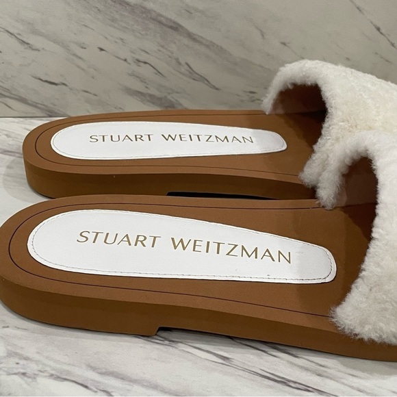 STUART WEITZMAN Cammy Slide Sandal Ivory Natural Sheep Shearling Leather 9B NEW. - Picture 4 of 8